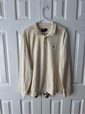Polo Ralph Lauren Cream Button Neck Sweater XXL Cotton Olive Pony Quiet Luxury